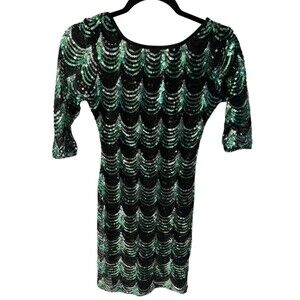 Midnight Doll Dress Womens S Green Silver Sequins Nightclub Swifty Bodycon Party